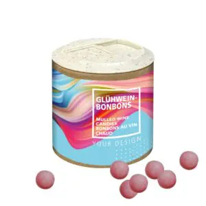 Papier-Werbedose mit Glühweinbonbons