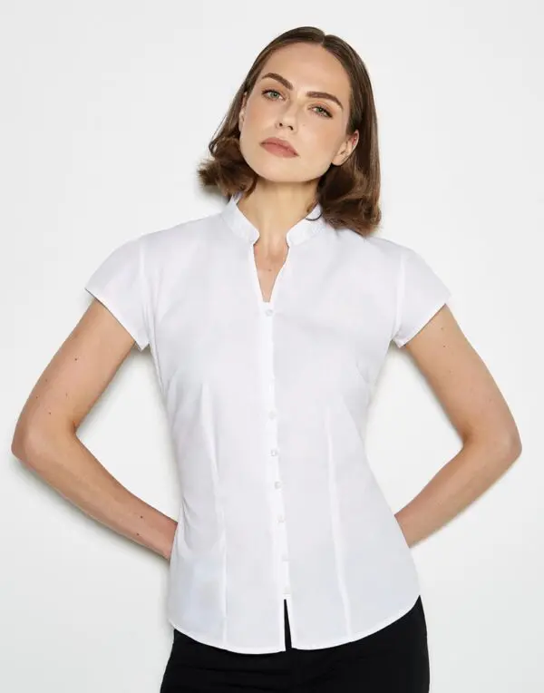 Women's Tailored Fit Mandarin Collar Blouse SSL