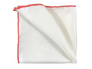 Einstecktuch aus Seide reinweiß handrolliert 30 x 30 cm - Weiß Orange