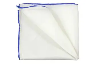 Einstecktuch aus Seide reinweiß handrolliert 30 x 30 cm - Weiß Royalblau