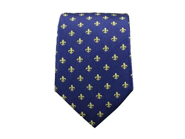 Krawatte Fleur de Lis - 100% Seidenkrawatten. Edel Männer-Design Krawatte blau für Business, Hochzeit - 150 x 8 cm -  Blau Gold