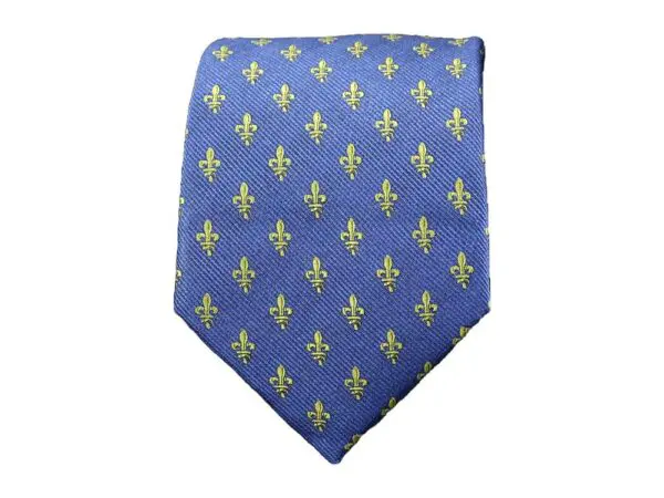 Krawatte Fleur de Lis - 100% Seidenkrawatten. Edel Männer-Design Krawatte blau für Business, Hochzeit - 150 x 8 cm - Hellblau gold