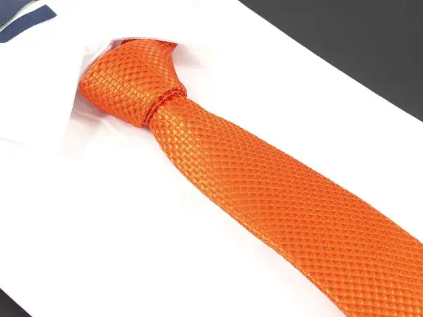 Krawatte schmal mit Diamanten Struktur - Elegante handgefertigte Krawatte für Herren aus Mikrofaser - 150 x 7 cm -Orange