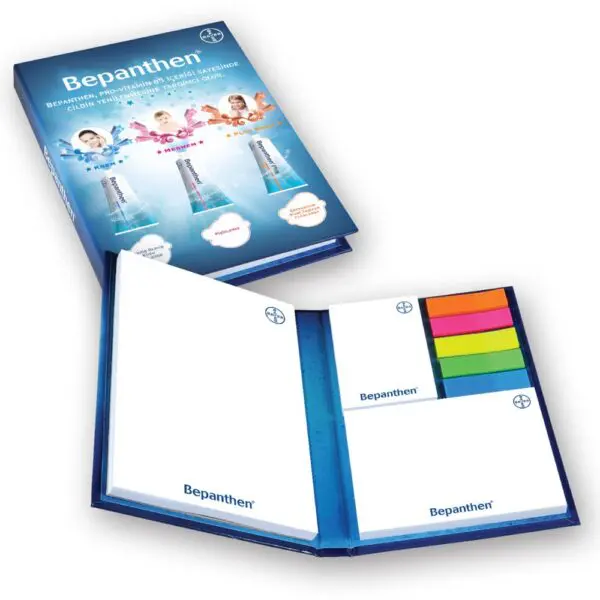 Hardcover-Booklet mit Notizblock, Haftnotizen und Indexstreifen