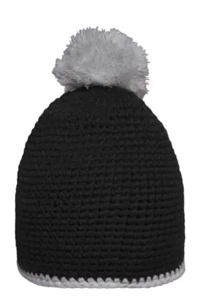 Pompon Hat with Contrast Stripe