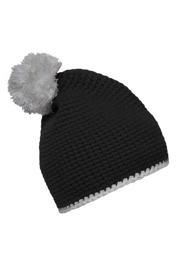 Pompon Hat with Contrast Stripe