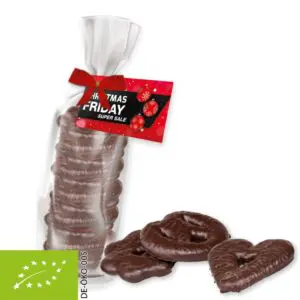 Bio Lebkuchen Herzen-Brezeln-Sterne, ca. 200g, Express Standbeutel Midi mit Schleife mit Werbekarte