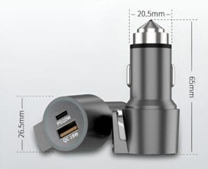 GADGETS USB Car Charger mit integriertem Gurtschneider und Notfallhammer